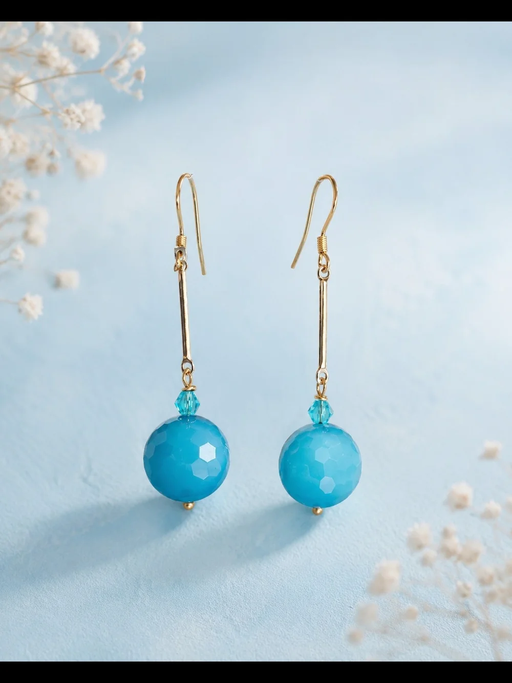 Gold-Tone Drop Earrings with Turquoise Beads - Women Jewelry